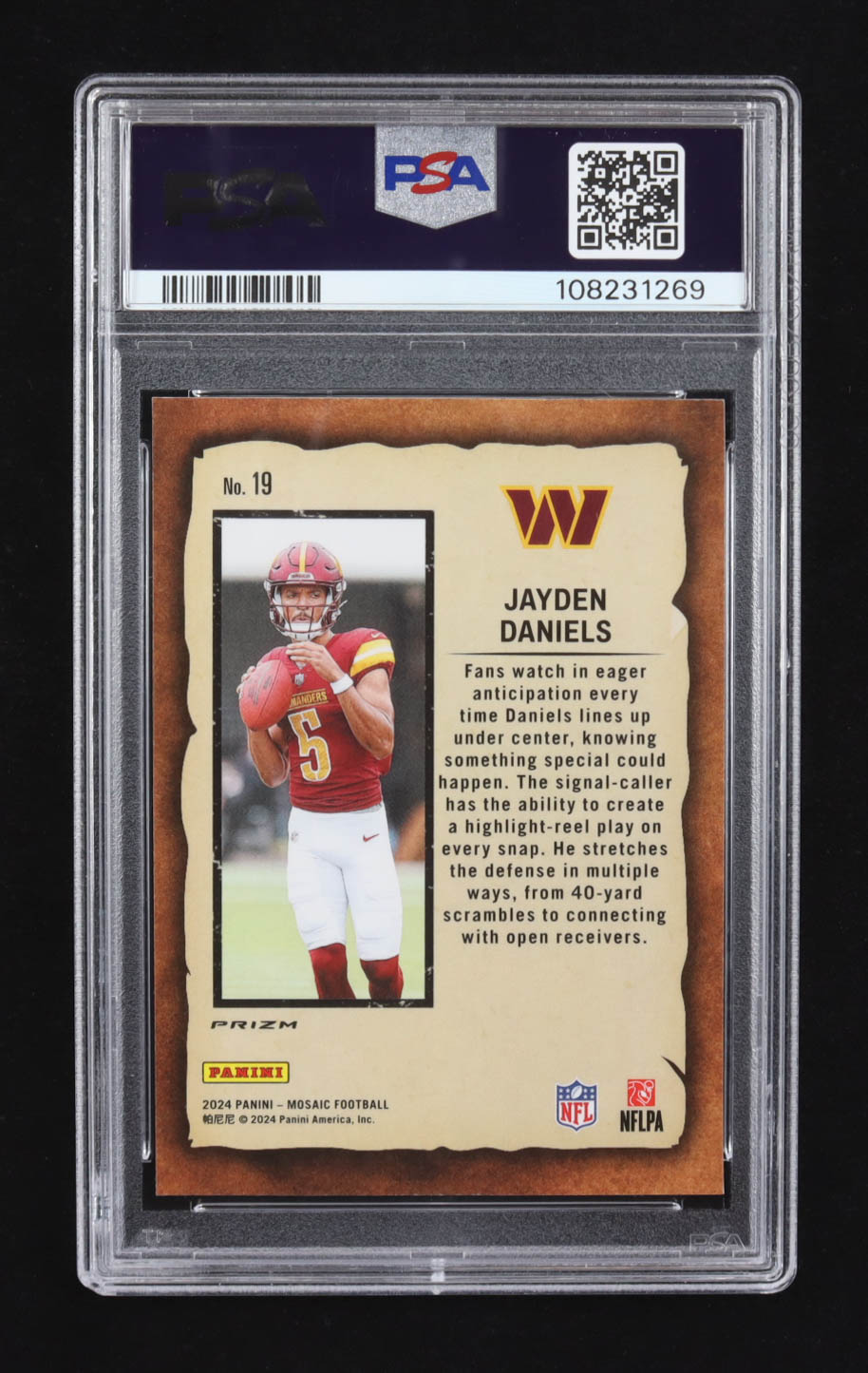Jayden Daniels 2024 Panini Mosaic Notoriety Mosaic #19 RC (PSA 10) at PristineAuction.com Jayden Daniels 2024 Panini Mosaic Notoriety Mosaic #19 RC (PSA 10) at PristineAuction.com