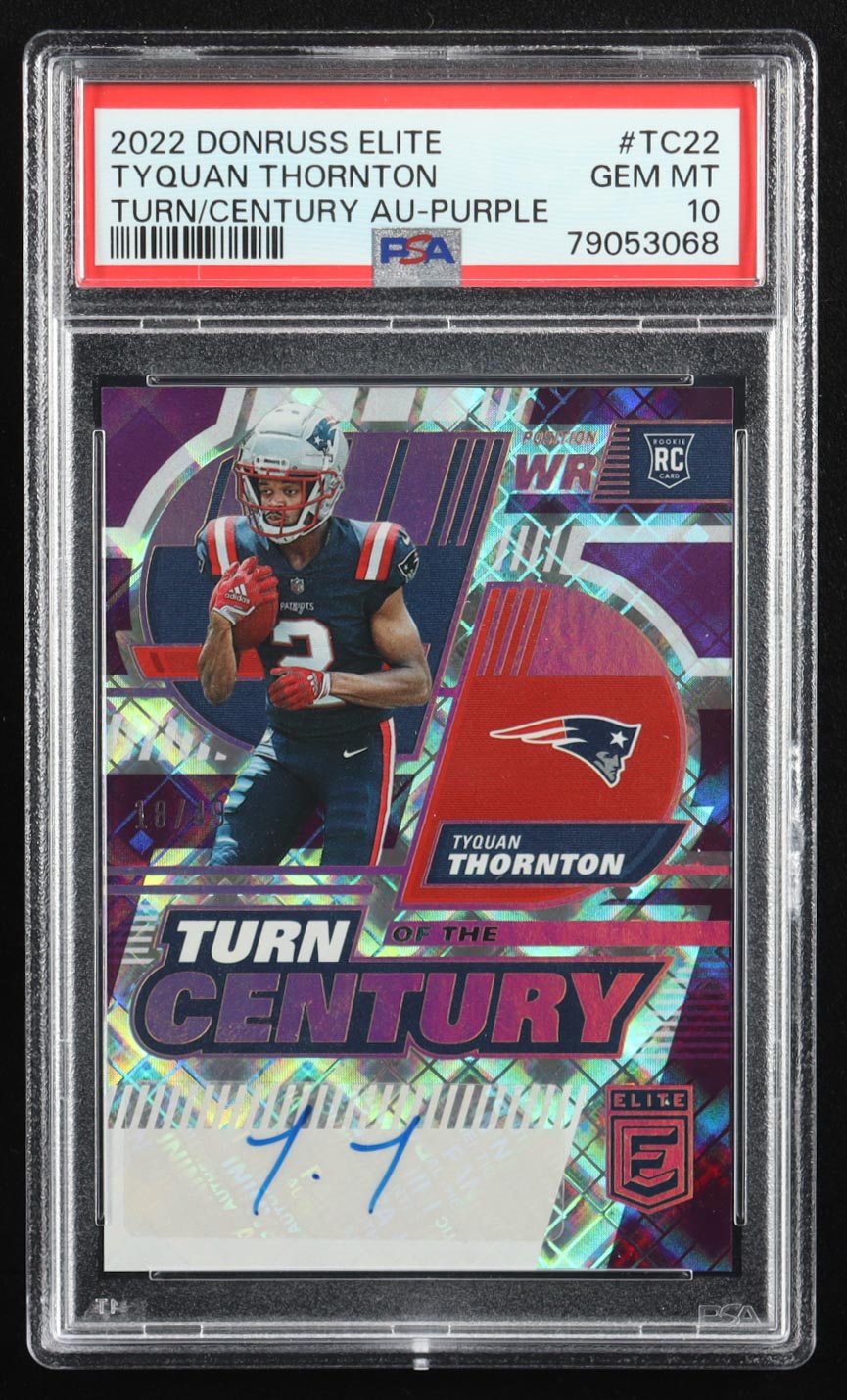Tyquan Thornton 2022 Elite Turn of the Century Autographs Purple #22 #18/49 RC (PSA 10) at PristineAuction.com Tyquan Thornton 2022 Elite Turn of the Century Autographs Purple #22 #18/49 RC (PSA 10) at PristineAuction.com