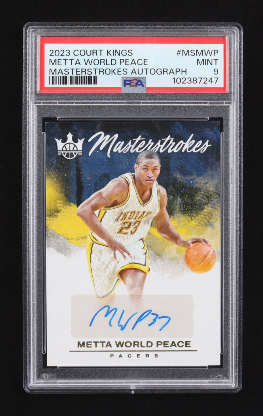 Metta World Peace 2023-24 Court Kings Masterstrokes Autographs #37 #72/99 (PSA 9) at PristineAuction.com Metta World Peace 2023-24 Court Kings Masterstrokes Autographs #37 #72/99 (PSA 9) at PristineAuction.com