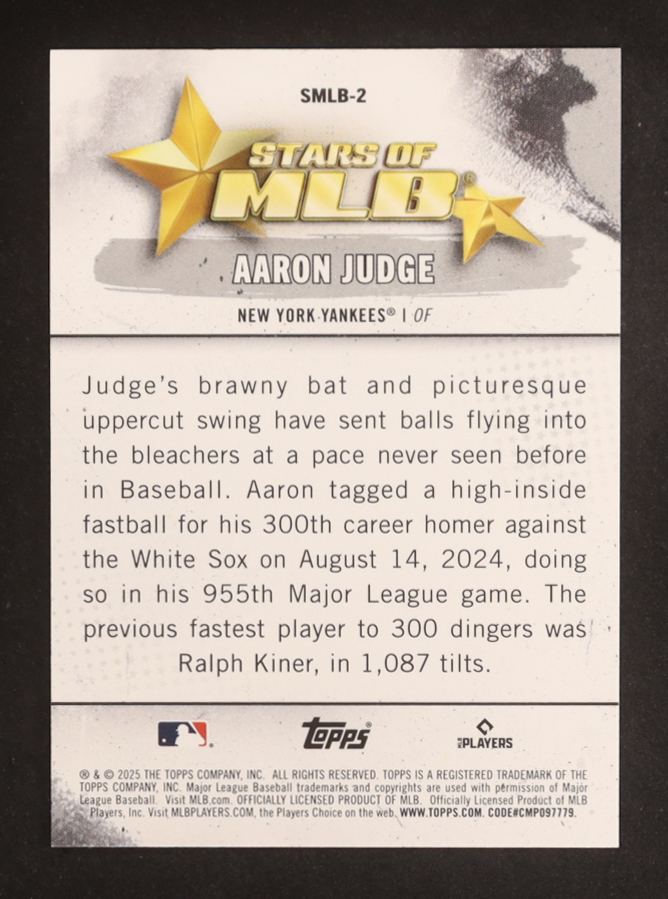 Aaron Judge 2025 Topps Stars Of MLB #SMLB2 at PristineAuction.com Aaron Judge 2025 Topps Stars Of MLB #SMLB2 at PristineAuction.com