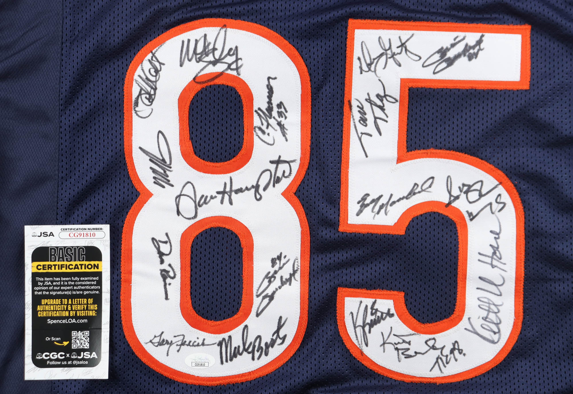 1985 Bears World Champions Jersey Team-Signed by (17) with Mike Singletary, Dan Hampton, Tom Thayer, Mark Bortz (JSA) at PristineAuction.com 1985 Bears World Champions Jersey Team-Signed by (17) with Mike Singletary, Dan Hampton, Tom Thayer, Mark Bortz (JSA) at PristineAuction.com