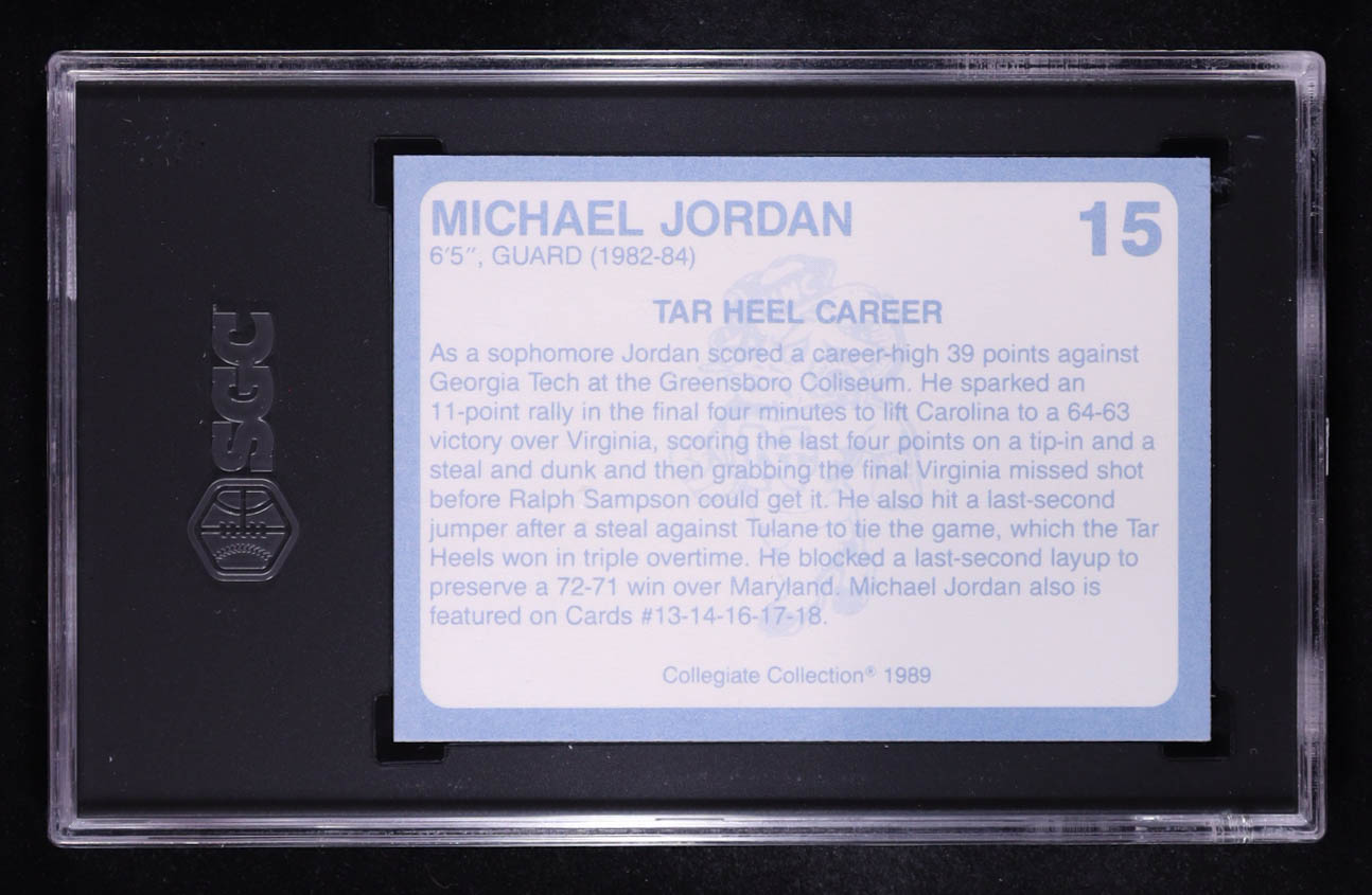 Michael Jordan 1989-90 North Carolina Collegiate Collection #15 (SGC 9) at PristineAuction.com Michael Jordan 1989-90 North Carolina Collegiate Collection #15 (SGC 9) at PristineAuction.com