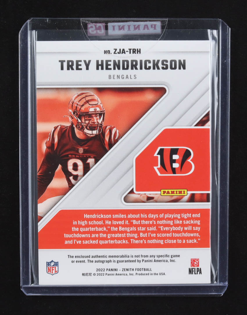 Trey Hendrickson 2022 Panini Zenith Z-Jersey Autographs #ZJA-TRH #016/149 at PristineAuction.com Trey Hendrickson 2022 Panini Zenith Z-Jersey Autographs #ZJA-TRH #016/149 at PristineAuction.com