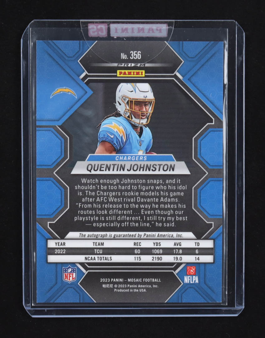 Quentin Johnston 2023 Panini Mosaic Autographs #356 RC at PristineAuction.com Quentin Johnston 2023 Panini Mosaic Autographs #356 RC at PristineAuction.com