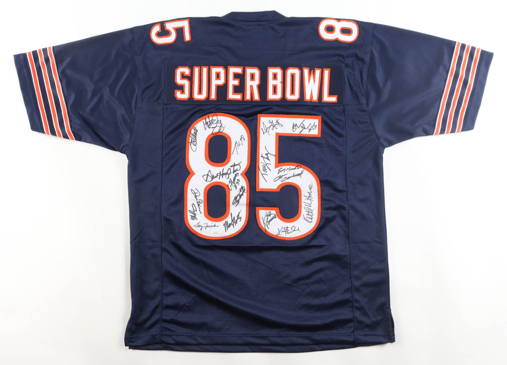 1985 Bears World Champions Jersey Team-Signed by (17) with Mike Singletary, Dan Hampton, Tom Thayer, Mark Bortz (JSA) at PristineAuction.com 1985 Bears World Champions Jersey Team-Signed by (17) with Mike Singletary, Dan Hampton, Tom Thayer, Mark Bortz (JSA) at PristineAuction.com