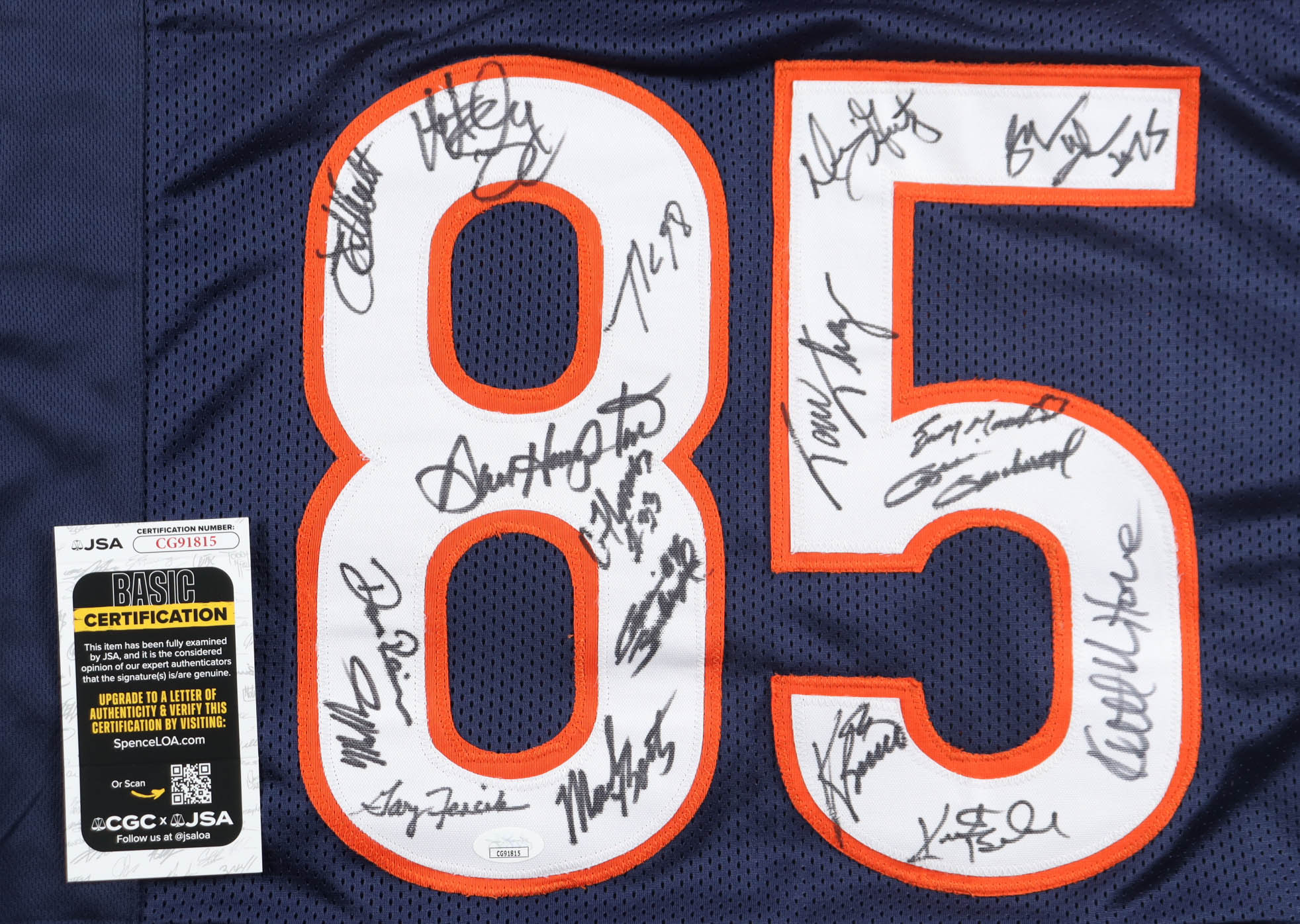 1985 Bears World Champions Jersey Team-Signed by (17) with Mike Singletary, Dan Hampton, Tom Thayer, Mark Bortz (JSA) at PristineAuction.com 1985 Bears World Champions Jersey Team-Signed by (17) with Mike Singletary, Dan Hampton, Tom Thayer, Mark Bortz (JSA) at PristineAuction.com