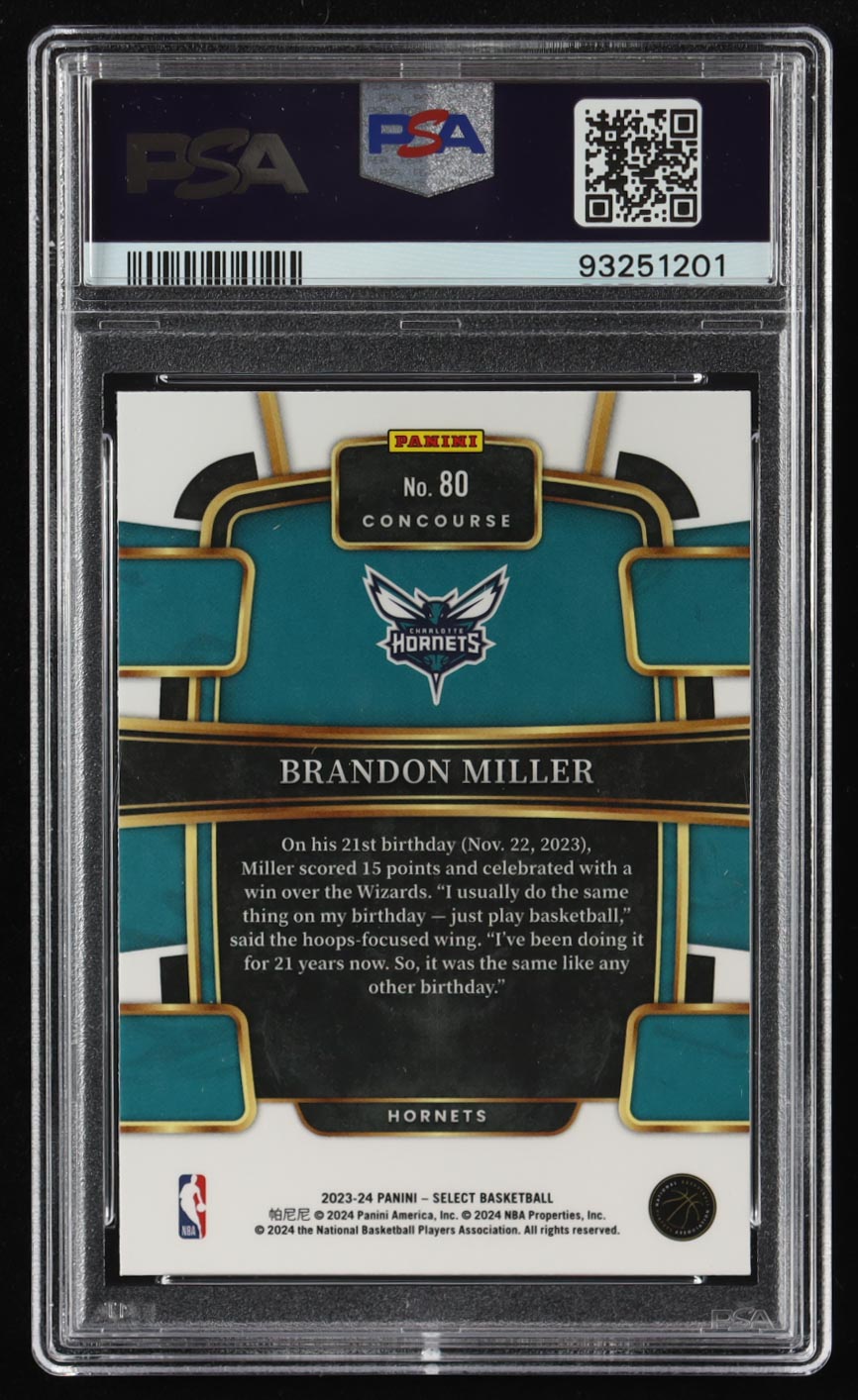 Brandon Miller 2023-24 Select Blue #80 RC (PSA 10) at PristineAuction.com Brandon Miller 2023-24 Select Blue #80 RC (PSA 10) at PristineAuction.com