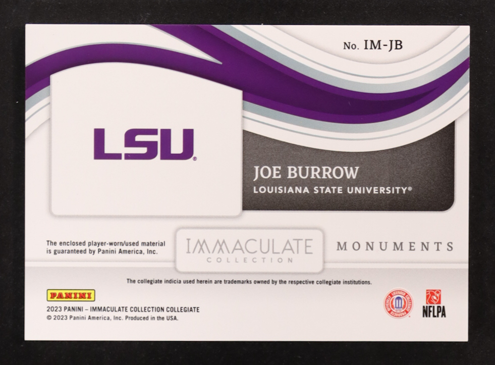 Joe Burrow 2023 Immaculate Collection Collegiate Immaculate Monuments Materials #5 #25/99 at PristineAuction.com Joe Burrow 2023 Immaculate Collection Collegiate Immaculate Monuments Materials #5 #25/99 at PristineAuction.com