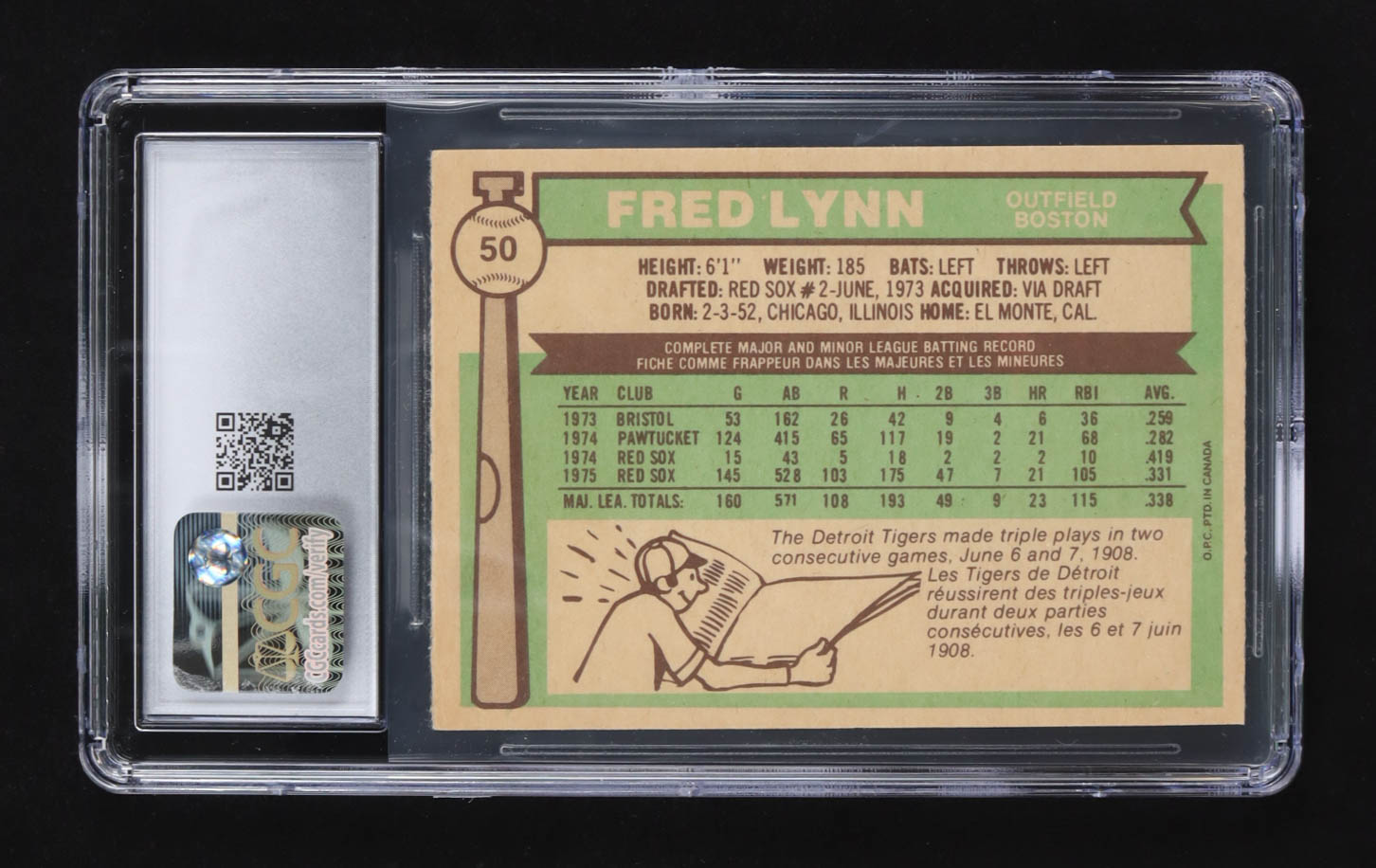 Fred Lynn 1976 Topps #50 (CGC 7) at PristineAuction.com Fred Lynn 1976 Topps #50 (CGC 7) at PristineAuction.com