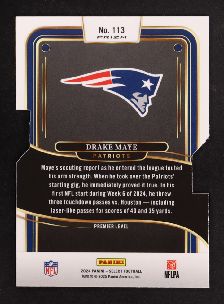 Drake Maye 2024 Select Prizm Silver Die Cut #113 RC at PristineAuction.com Drake Maye 2024 Select Prizm Silver Die Cut #113 RC at PristineAuction.com