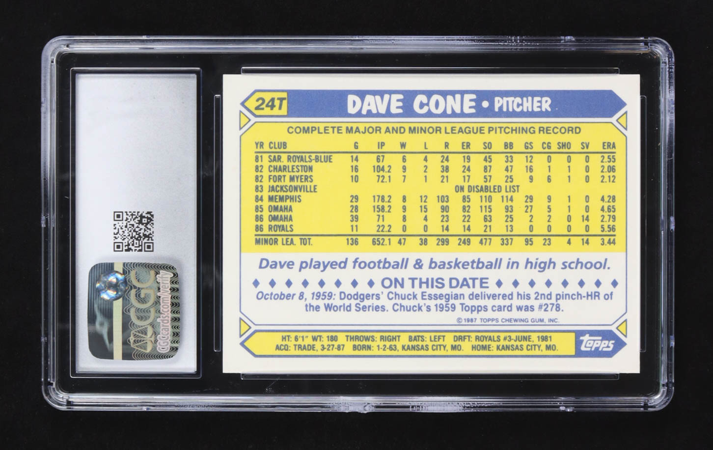 David Cone 1987 Topps Traded Tiffany #24T RC (CGC 9) at PristineAuction.com David Cone 1987 Topps Traded Tiffany #24T RC (CGC 9) at PristineAuction.com