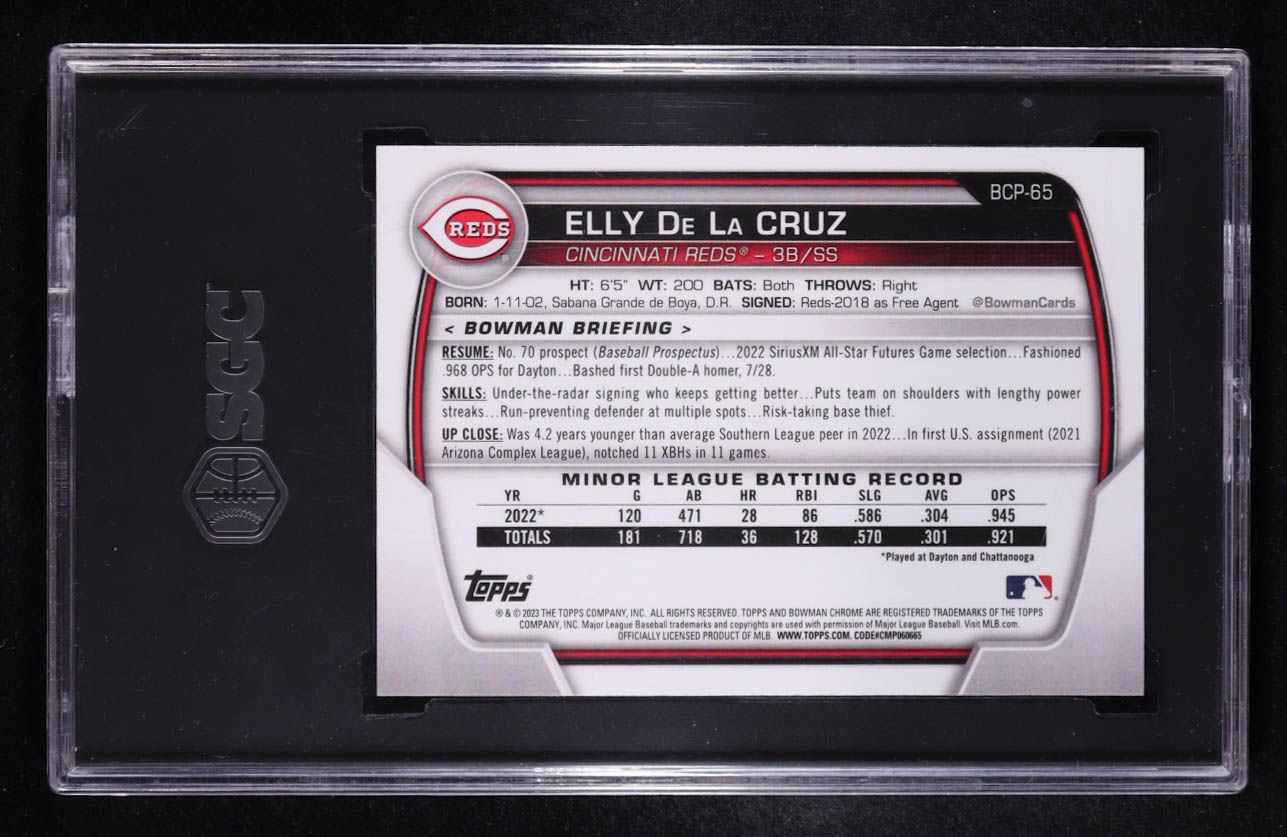 Elly De La Cruz 2023 Bowman Chrome Prospects #BCP65 (SGC 10) at PristineAuction.com Elly De La Cruz 2023 Bowman Chrome Prospects #BCP65 (SGC 10) at PristineAuction.com