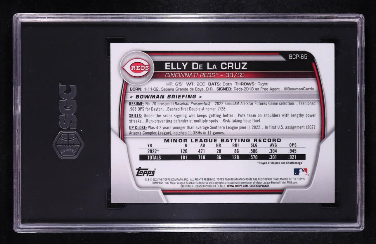 Elly De La Cruz 2023 Bowman Chrome Prospects #BCP65 (SGC 10) at PristineAuction.com Elly De La Cruz 2023 Bowman Chrome Prospects #BCP65 (SGC 10) at PristineAuction.com