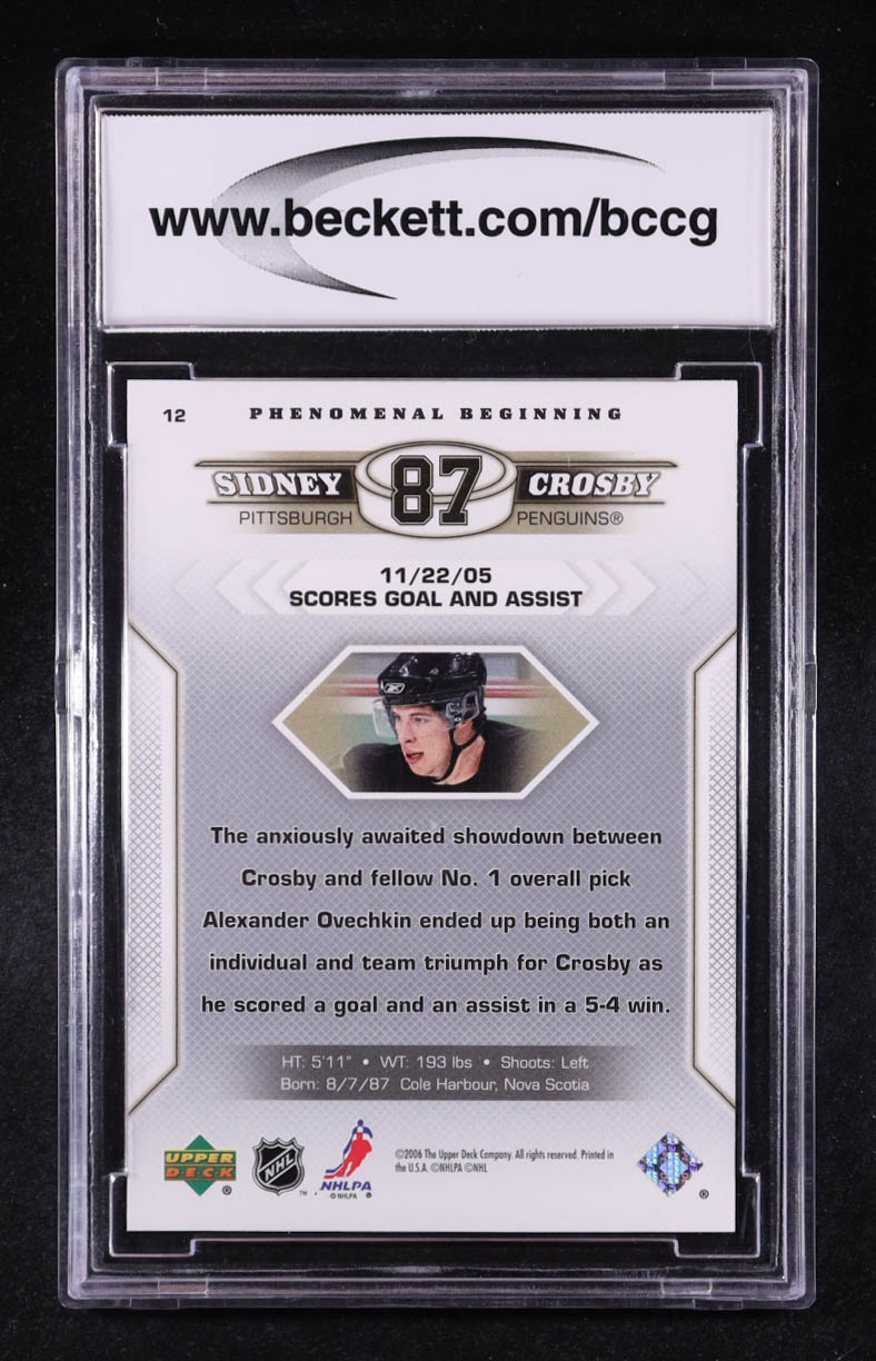 Sidney Crosby 2005-06 Upper Deck Phenomenal Beginnings #12 RC (BCCG 10) at PristineAuction.com Sidney Crosby 2005-06 Upper Deck Phenomenal Beginnings #12 RC (BCCG 10) at PristineAuction.com