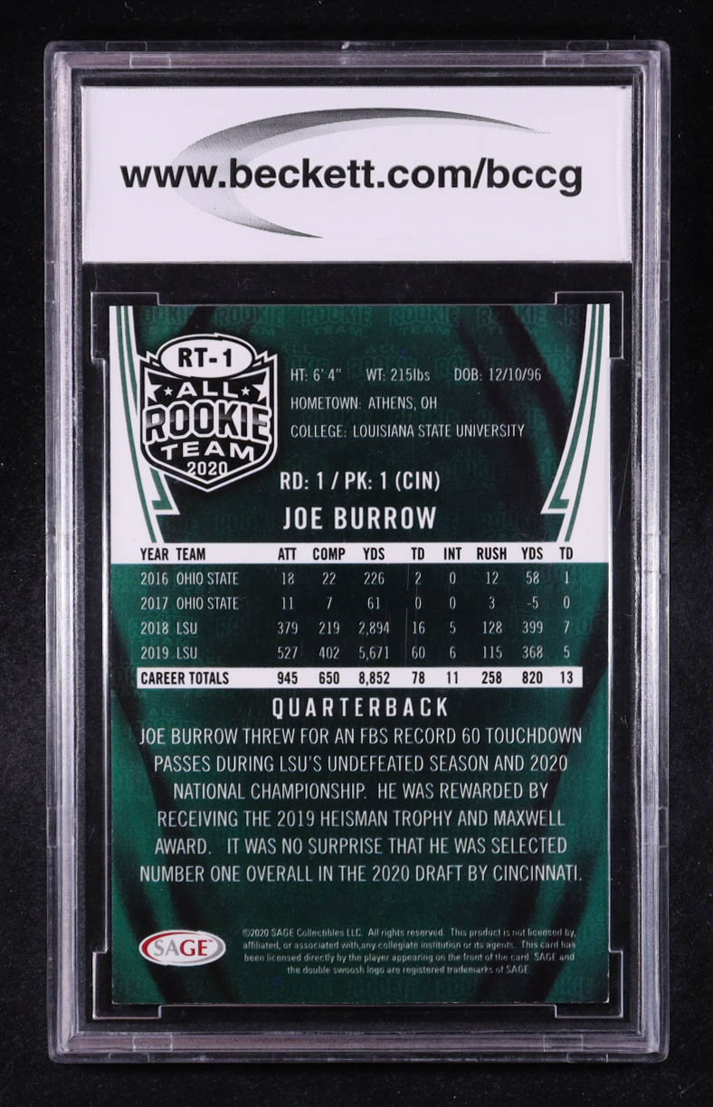 Joe Burrow 2020 SAGE All Rookie Team #RT1 RC (BCCG 10) at PristineAuction.com Joe Burrow 2020 SAGE All Rookie Team #RT1 RC (BCCG 10) at PristineAuction.com