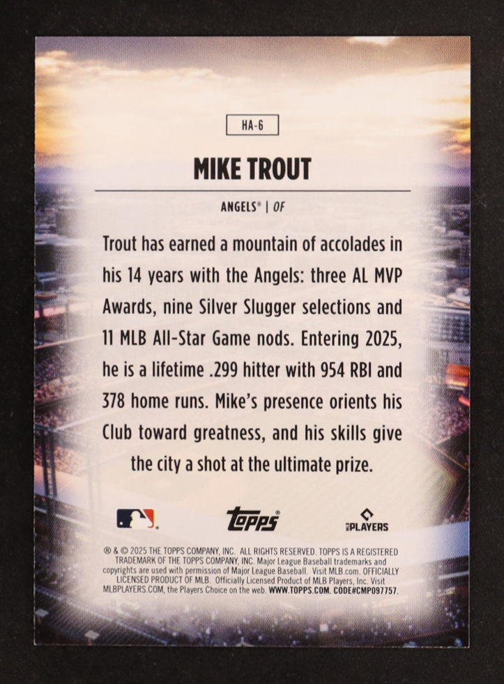 Mike Trout 2025 Topps Home Field Advantage #HA6 at PristineAuction.com Mike Trout 2025 Topps Home Field Advantage #HA6 at PristineAuction.com