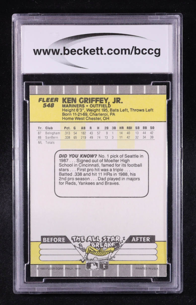 Ken Griffey Jr. 1989 Fleer Glossy #548 RC (BCCG 10) at PristineAuction.com Ken Griffey Jr. 1989 Fleer Glossy #548 RC (BCCG 10) at PristineAuction.com