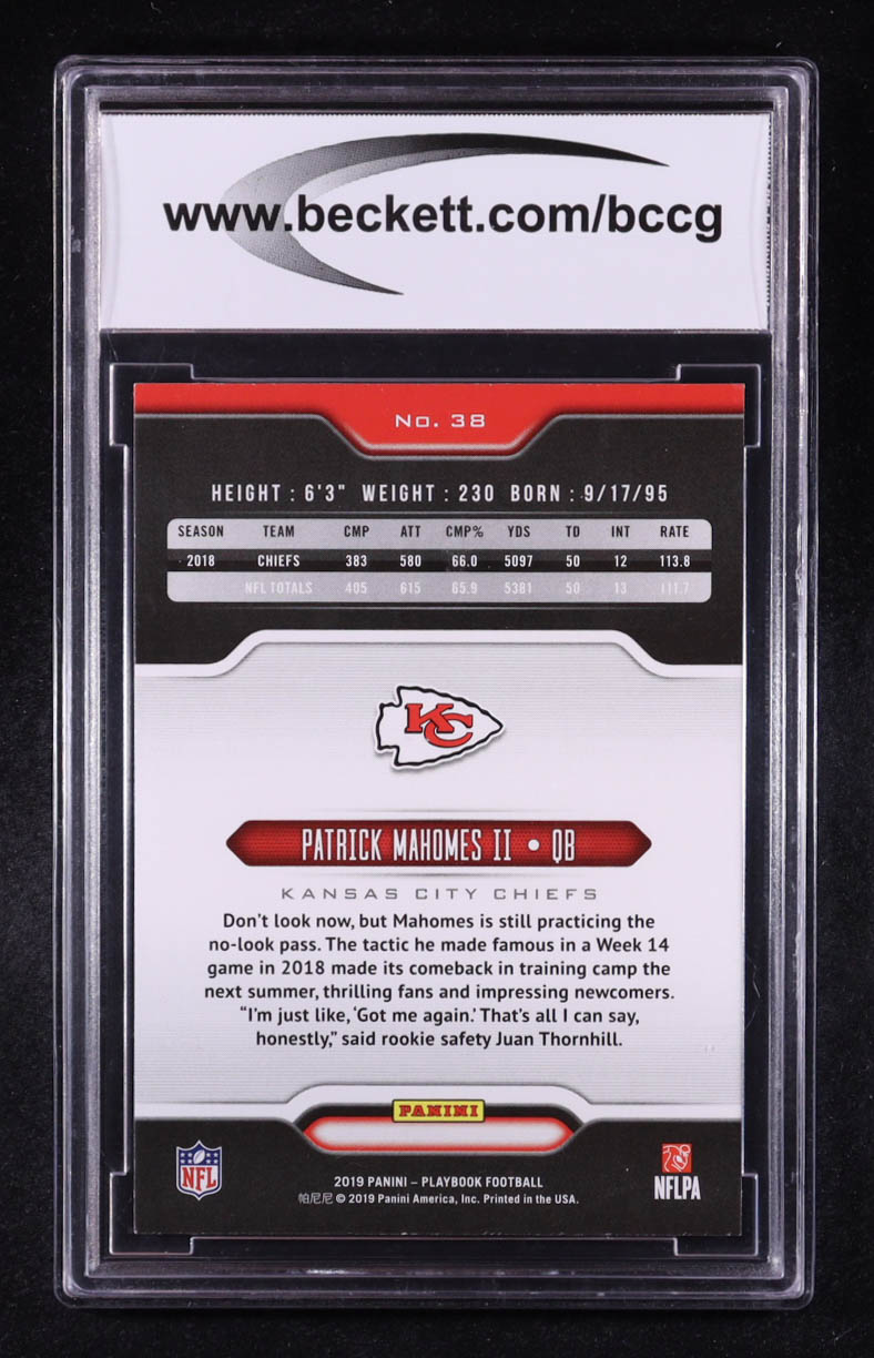 Patrick Mahomes II 2019 Panini Playbook #38 (BCCG 10) at PristineAuction.com Patrick Mahomes II 2019 Panini Playbook #38 (BCCG 10) at PristineAuction.com