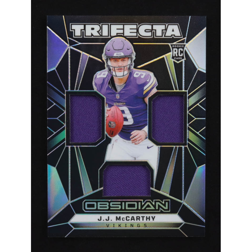 JJ McCarthy 2024 Panini Obsidian Trifecta Swatches #9 RC at PristineAuction.com