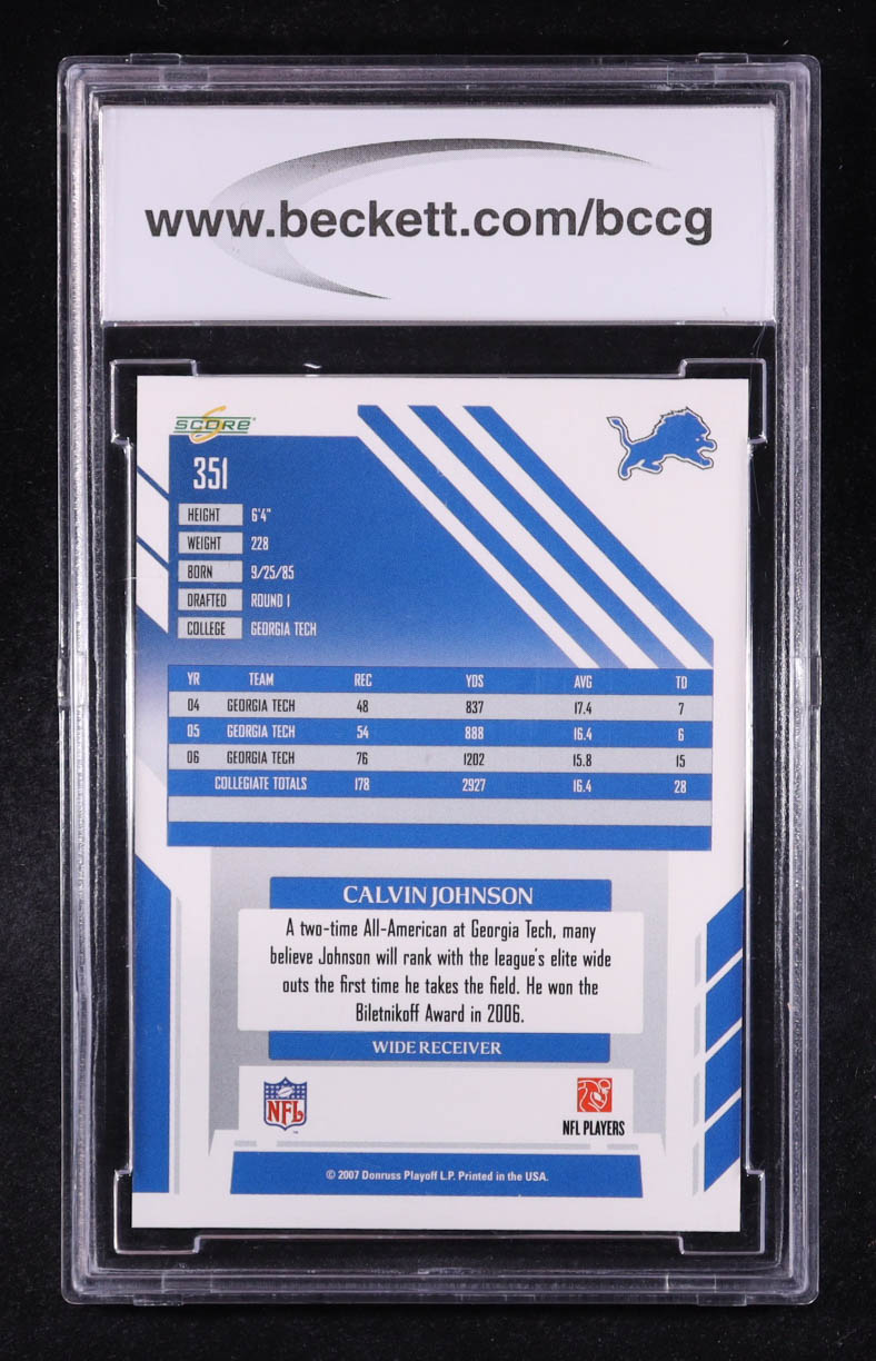 Calvin Johnson 2007 Score #351 RC (BCCG 10) at PristineAuction.com Calvin Johnson 2007 Score #351 RC (BCCG 10) at PristineAuction.com