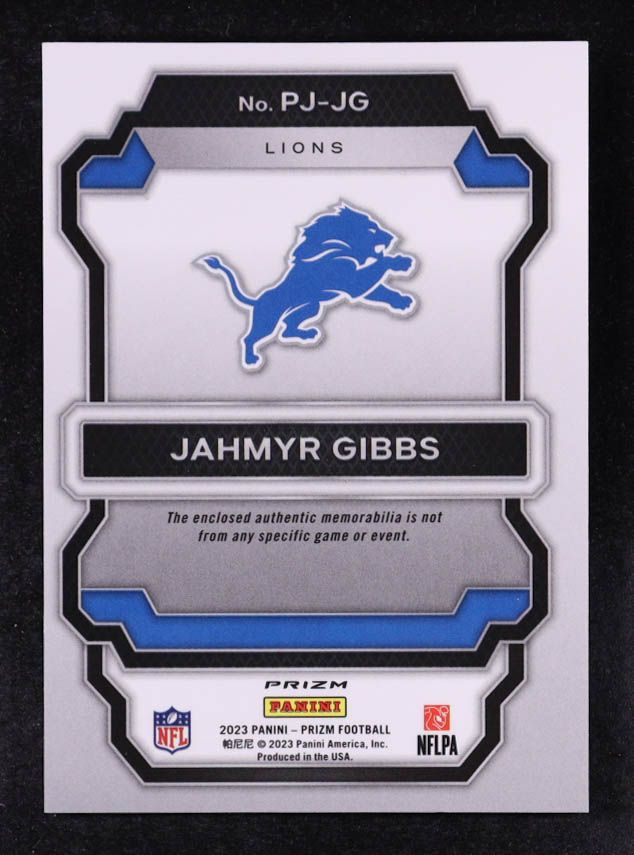 Jahmyr Gibbs 2023 Panini Prizm Premier Jerseys Neon Green Pulsar #7 RC at PristineAuction.com Jahmyr Gibbs 2023 Panini Prizm Premier Jerseys Neon Green Pulsar #7 RC at PristineAuction.com