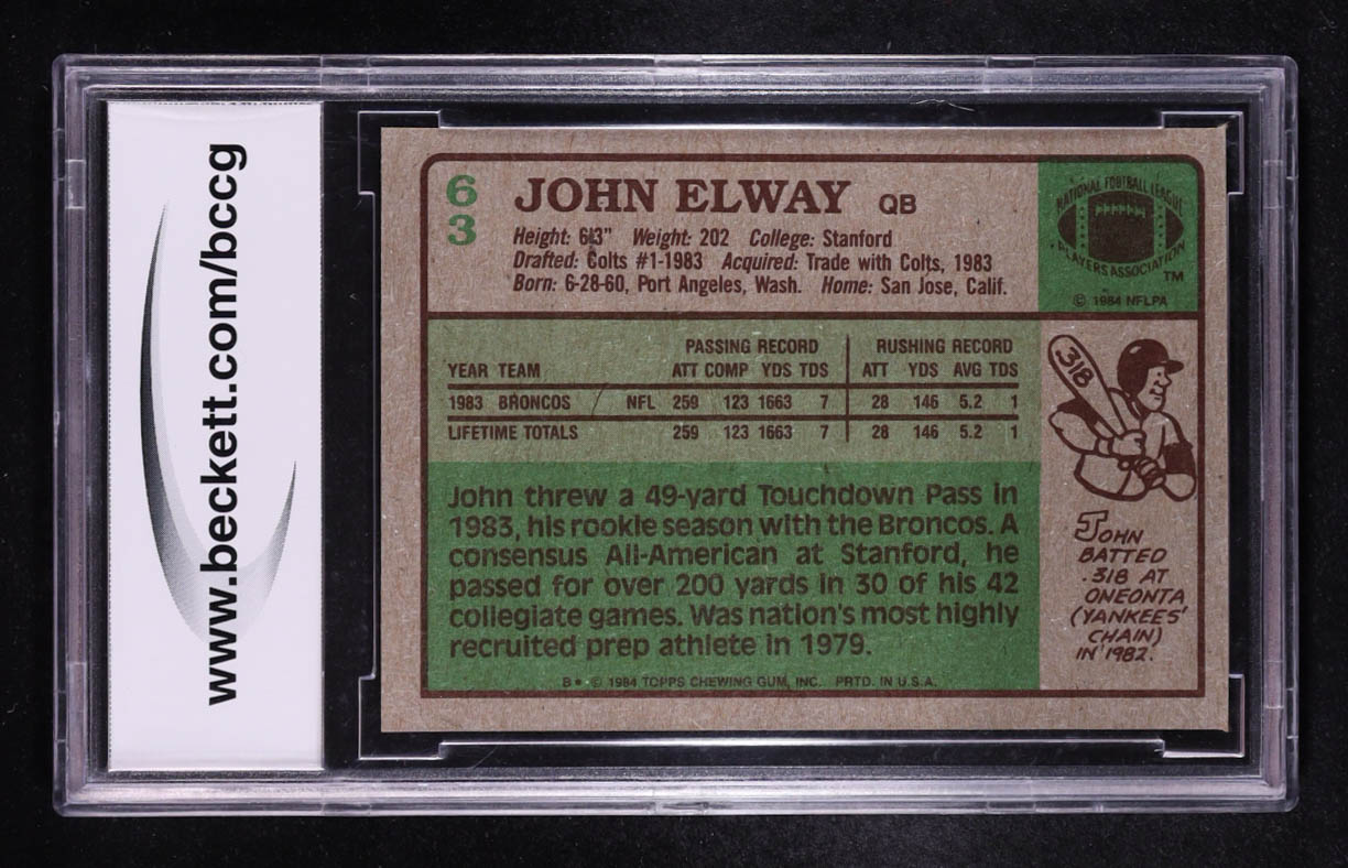 John Elway 1984 Topps #63 RC (BCCG 8) at PristineAuction.com John Elway 1984 Topps #63 RC (BCCG 8) at PristineAuction.com