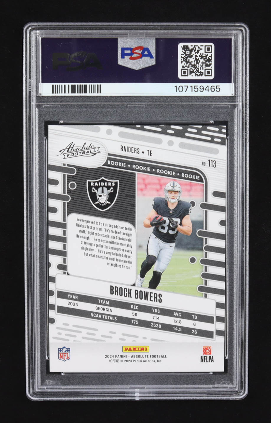 Brock Bowers 2024 Panini Absolute Red Squares #113 RC (PSA 10) at PristineAuction.com Brock Bowers 2024 Panini Absolute Red Squares #113 RC (PSA 10) at PristineAuction.com