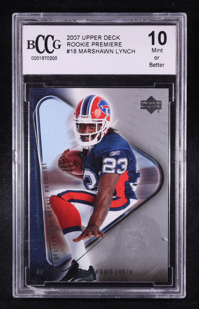 Marshawn Lynch 2007 Upper Deck Rookie Premiere #18 RC (BCCG 10) at PristineAuction.com Marshawn Lynch 2007 Upper Deck Rookie Premiere #18 RC (BCCG 10) at PristineAuction.com