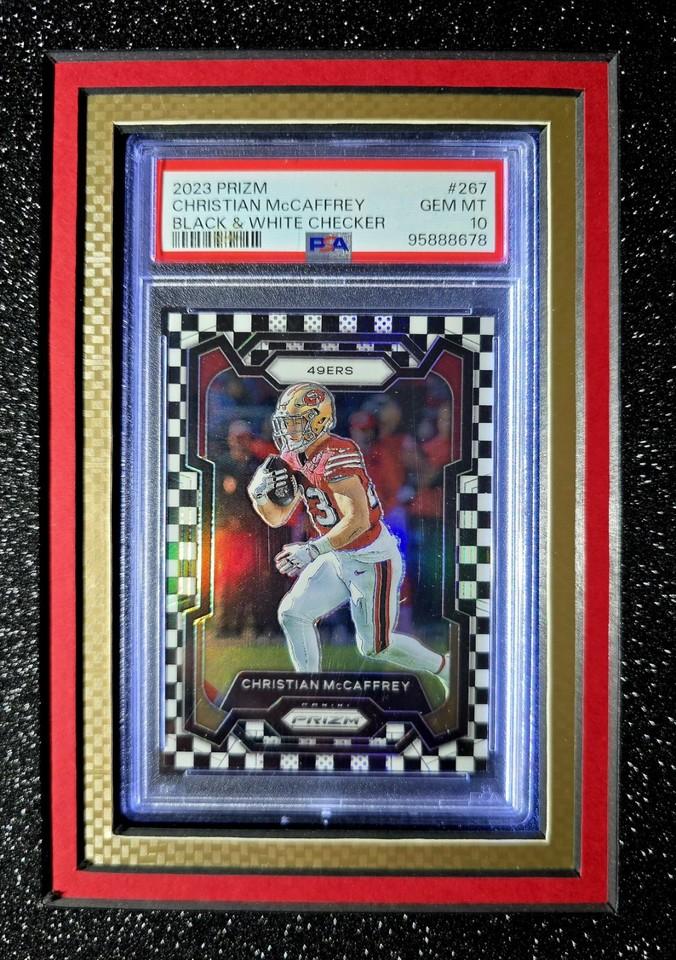 Christian McCaffrey Signed 49ers Custom Framed Nike Jersey with LED Display & (2) PSA 10 Graded Cards (Beckett) at PristineAuction.com Christian McCaffrey Signed 49ers Custom Framed Nike Jersey with LED Display & (2) PSA 10 Graded Cards (Beckett) at PristineAuction.com