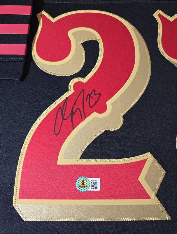 Christian McCaffrey Signed 49ers Custom Framed Nike Jersey with LED Display & (2) PSA 10 Graded Cards (Beckett) at PristineAuction.com Christian McCaffrey Signed 49ers Custom Framed Nike Jersey with LED Display & (2) PSA 10 Graded Cards (Beckett) at PristineAuction.com