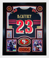 Christian McCaffrey Signed 49ers Custom Framed Nike Jersey with LED Display & (2) PSA 10 Graded Cards (Beckett) at PristineAuction.com
