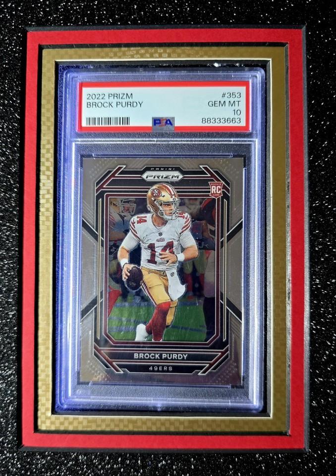 Brock Purdy Signed 49ers Custom Framed Nike Jersey with LED Display & (2) PSA 10 Graded Rookie Cards (Beckett) at PristineAuction.com Brock Purdy Signed 49ers Custom Framed Nike Jersey with LED Display & (2) PSA 10 Graded Rookie Cards (Beckett) at PristineAuction.com