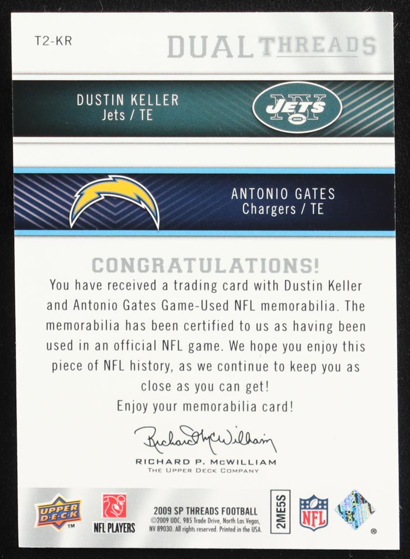 Dustin Keller / Antonio Gates 2009 SP Threads Dual Threads #KR #119/199 at PristineAuction.com Dustin Keller / Antonio Gates 2009 SP Threads Dual Threads #KR #119/199 at PristineAuction.com