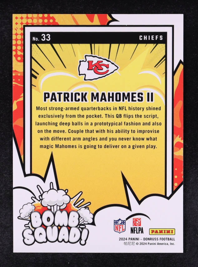 Patrick Mahomes II 2024 Donruss Bomb Squad #33 at PristineAuction.com Patrick Mahomes II 2024 Donruss Bomb Squad #33 at PristineAuction.com