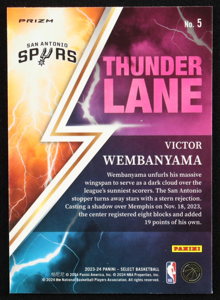 Victor Wembanyama 2023-24 Select Thunder Lane Silver Prizms #5 RC at PristineAuction.com Victor Wembanyama 2023-24 Select Thunder Lane Silver Prizms #5 RC at PristineAuction.com
