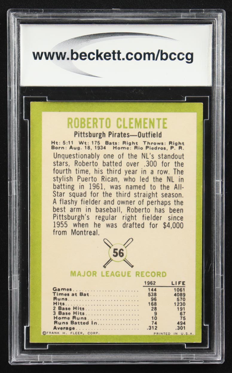 Roberto Clemente 1963 Fleer #56 (BCCG 8) at PristineAuction.com Roberto Clemente 1963 Fleer #56 (BCCG 8) at PristineAuction.com