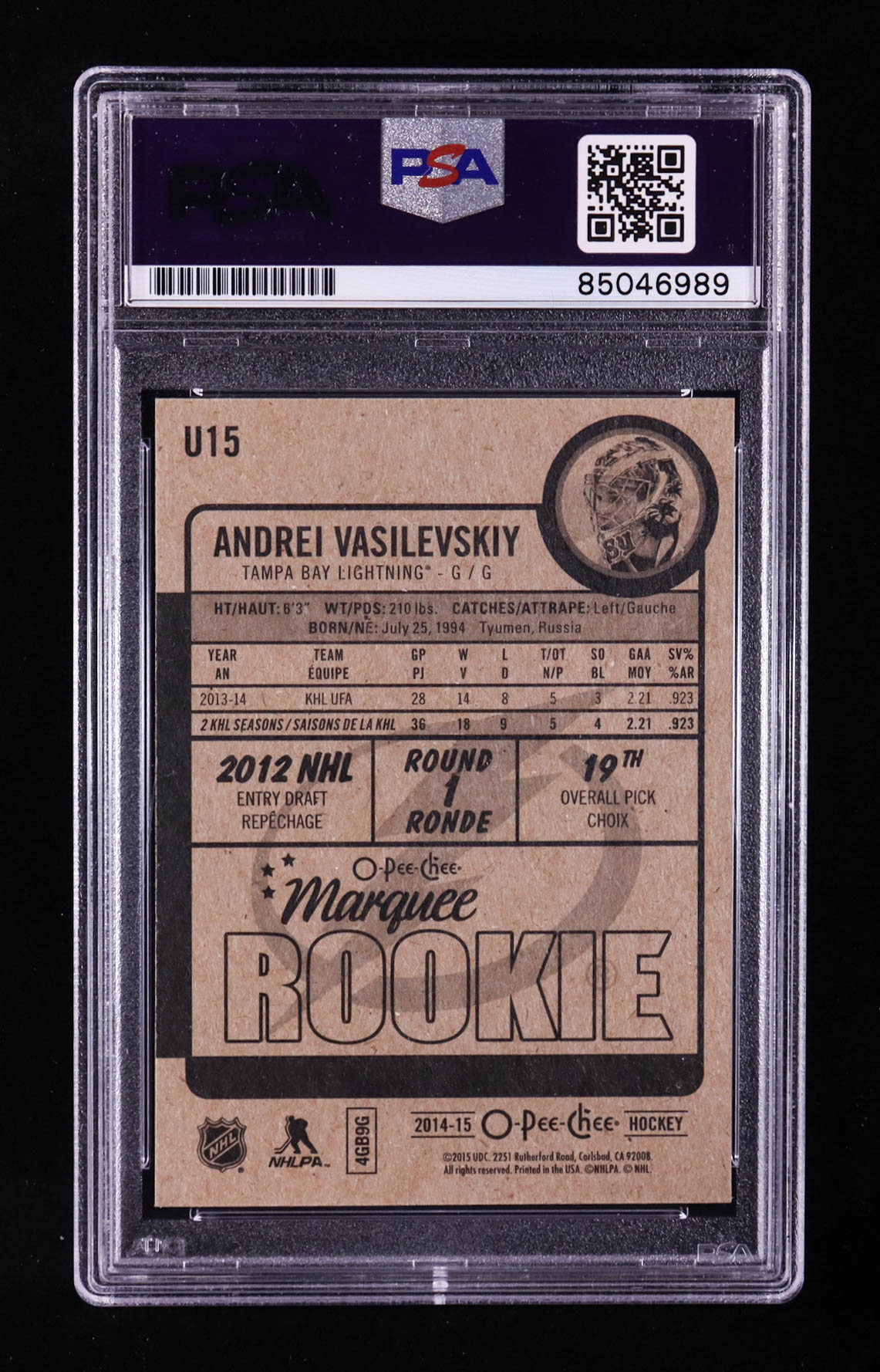 Andrei Vasilevskiy Signed 2014-15 O-Pee-Chee Update #U15 RC (PSA) at PristineAuction.com Andrei Vasilevskiy Signed 2014-15 O-Pee-Chee Update #U15 RC (PSA) at PristineAuction.com