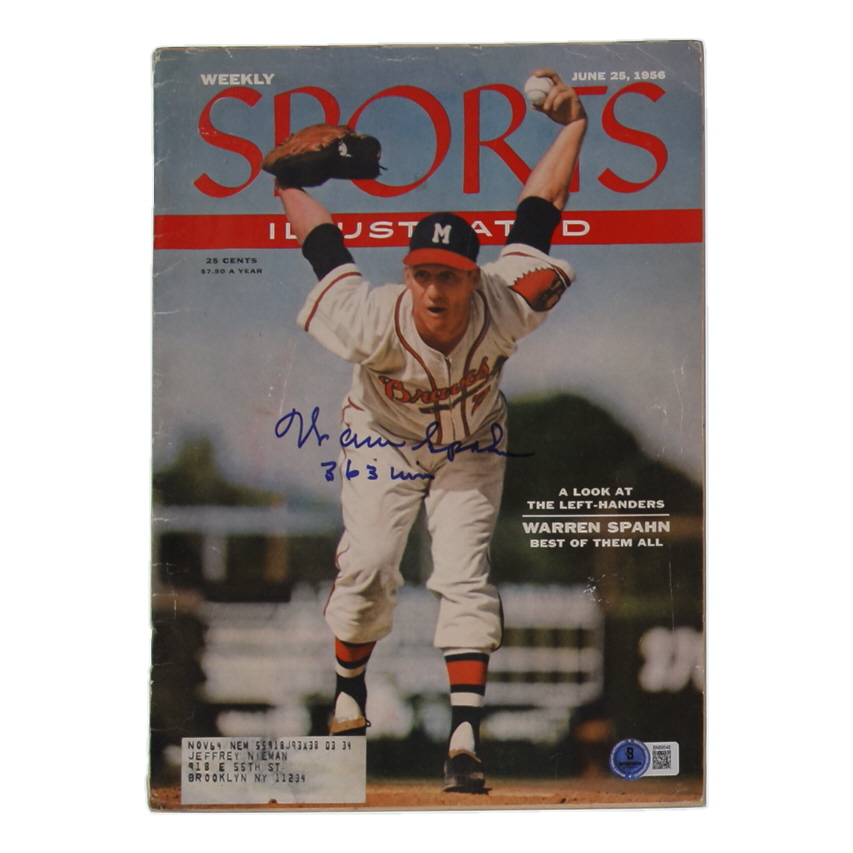 Warren Spahn Signed 1956 Sports Illustrated Magazine Inscribed "363 Wins" (Beckett) at PristineAuction.com Warren Spahn Signed 1956 Sports Illustrated Magazine Inscribed "363 Wins" (Beckett) at PristineAuction.com