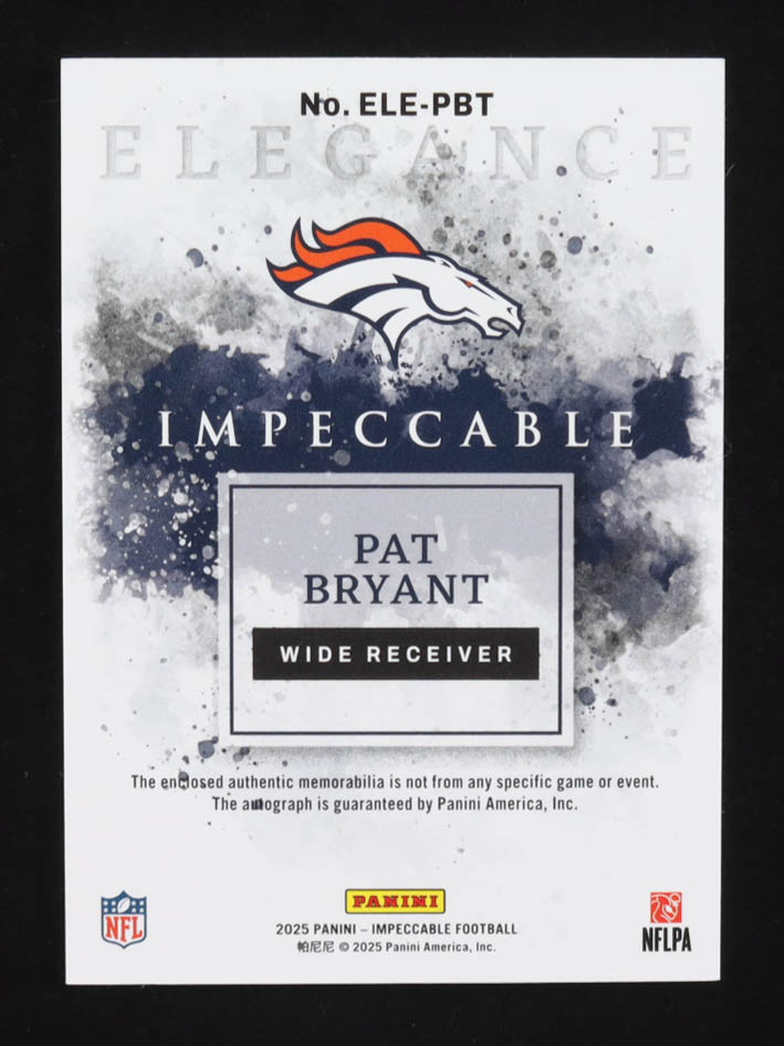 Pat Bryant 2025 Panini Impeccable Elegance #ELE-PBT RC #46/89 at PristineAuction.com Pat Bryant 2025 Panini Impeccable Elegance #ELE-PBT RC #46/89 at PristineAuction.com