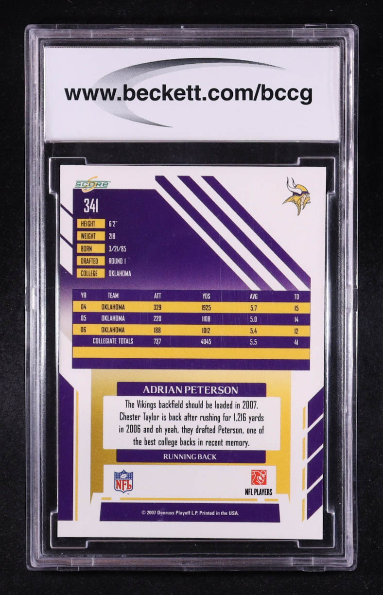 Adrian Peterson 2007 Score #341 RC (BCCG 10) at PristineAuction.com Adrian Peterson 2007 Score #341 RC (BCCG 10) at PristineAuction.com