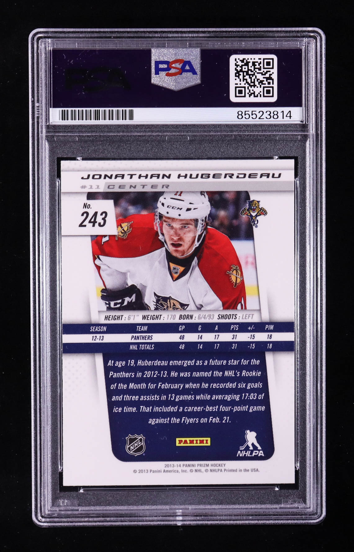 Jonathan Huberdeau Signed 2013-14 Panini Prizm #243 RC (PSA) at PristineAuction.com Jonathan Huberdeau Signed 2013-14 Panini Prizm #243 RC (PSA) at PristineAuction.com