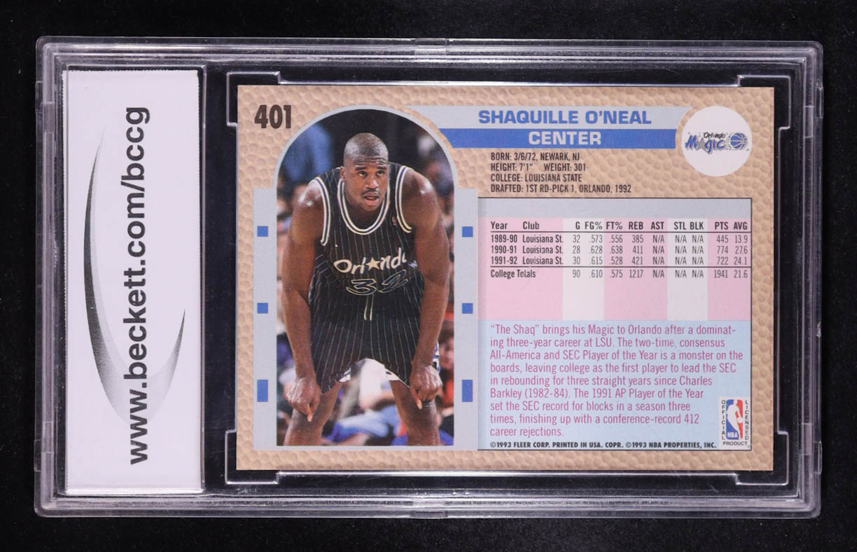 Shaquille O'Neal 1992-93 Fleer #401 RC (BCCG 10) at PristineAuction.com Shaquille O'Neal 1992-93 Fleer #401 RC (BCCG 10) at PristineAuction.com