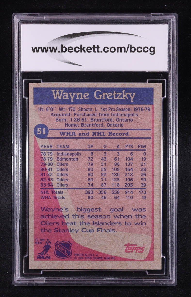 Wayne Gretzky 1984-85 Topps #51 (BCCG 9) at PristineAuction.com Wayne Gretzky 1984-85 Topps #51 (BCCG 9) at PristineAuction.com