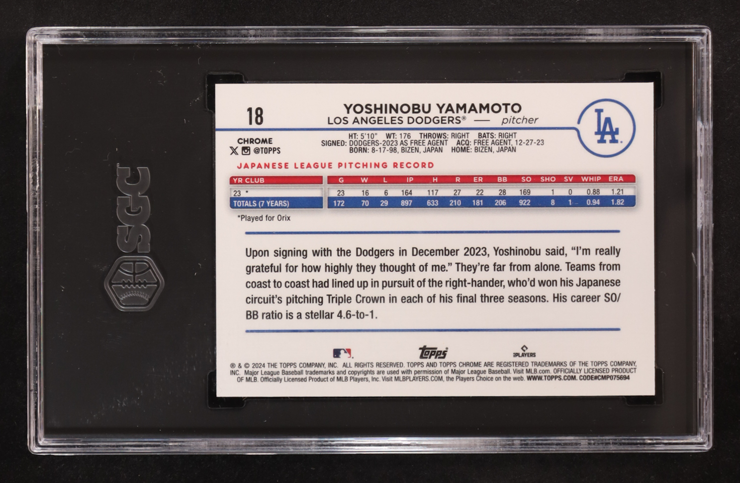 Yoshinobu Yamamoto 2024 Topps Chrome #18 RC (SGC 9.5) at PristineAuction.com Yoshinobu Yamamoto 2024 Topps Chrome #18 RC (SGC 9.5) at PristineAuction.com