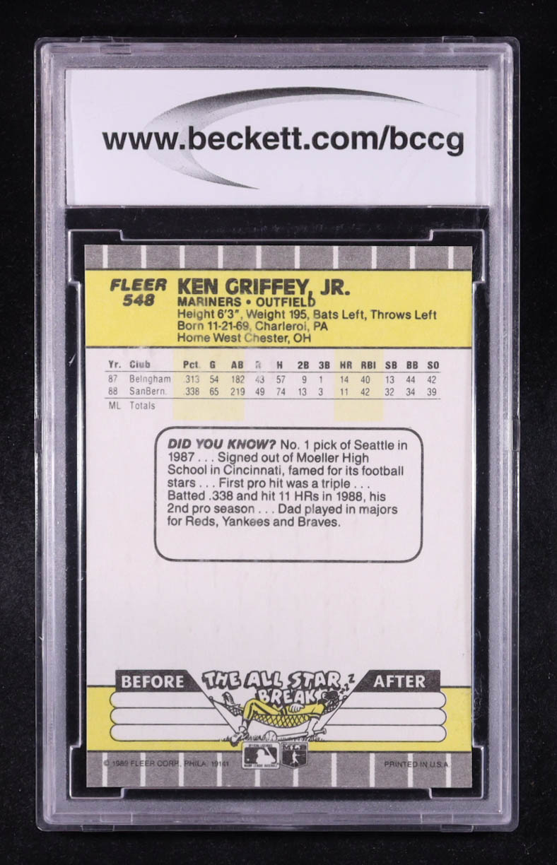 Ken Griffey Jr. 1989 Fleer #548 RC (BCCG 10) at PristineAuction.com Ken Griffey Jr. 1989 Fleer #548 RC (BCCG 10) at PristineAuction.com
