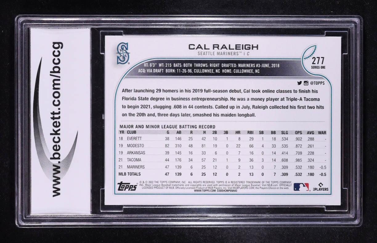 Cal Raleigh 2022 Topps #277 RC (BCCG 10) at PristineAuction.com Cal Raleigh 2022 Topps #277 RC (BCCG 10) at PristineAuction.com