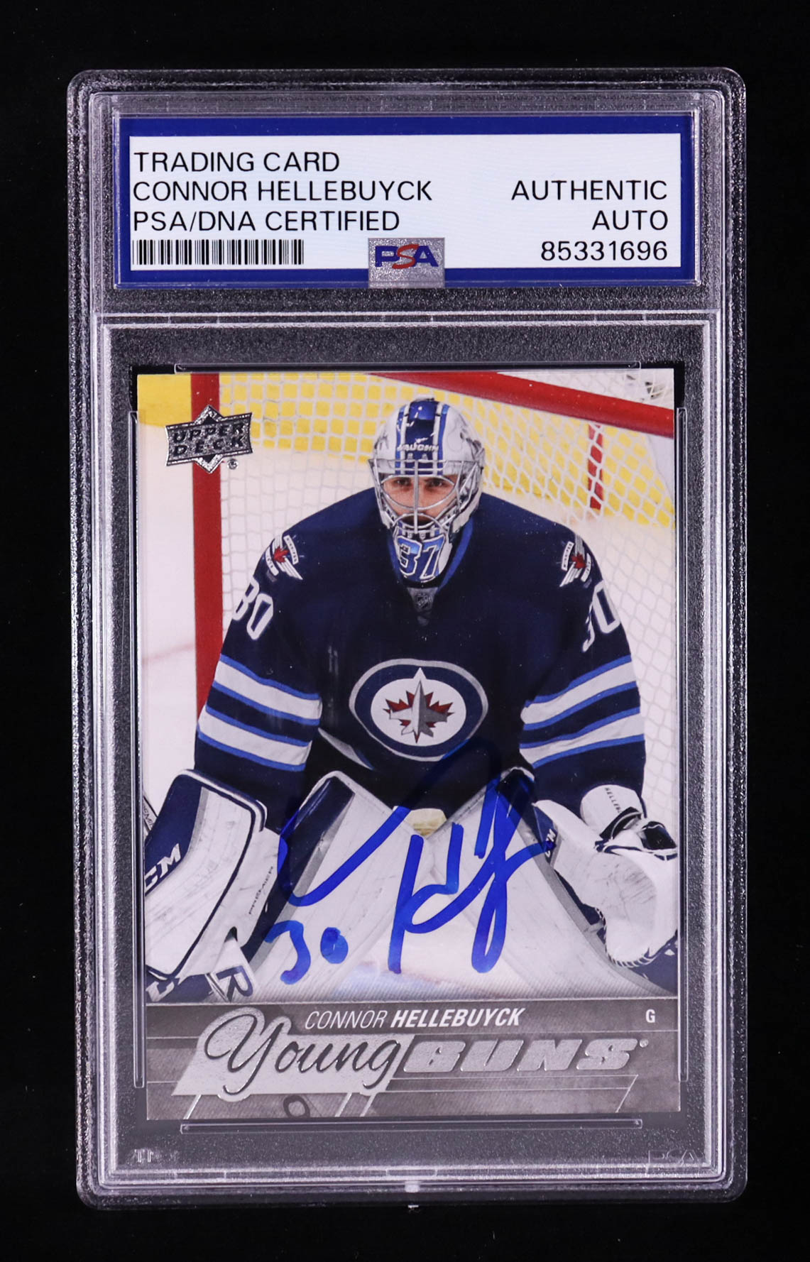 Connor Hellebuyck Signed 2015-16 Upper Deck #214 YG RC (PSA) at PristineAuction.com Connor Hellebuyck Signed 2015-16 Upper Deck #214 YG RC (PSA) at PristineAuction.com