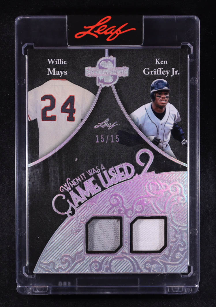 Willie Mays / Ken Griffey Jr. 2025 Leaf Spectacular When It Was A Game Used 2 Spectrum Silver #WU217 #15/15 at PristineAuction.com Willie Mays / Ken Griffey Jr. 2025 Leaf Spectacular When It Was A Game Used 2 Spectrum Silver #WU217 #15/15 at PristineAuction.com
