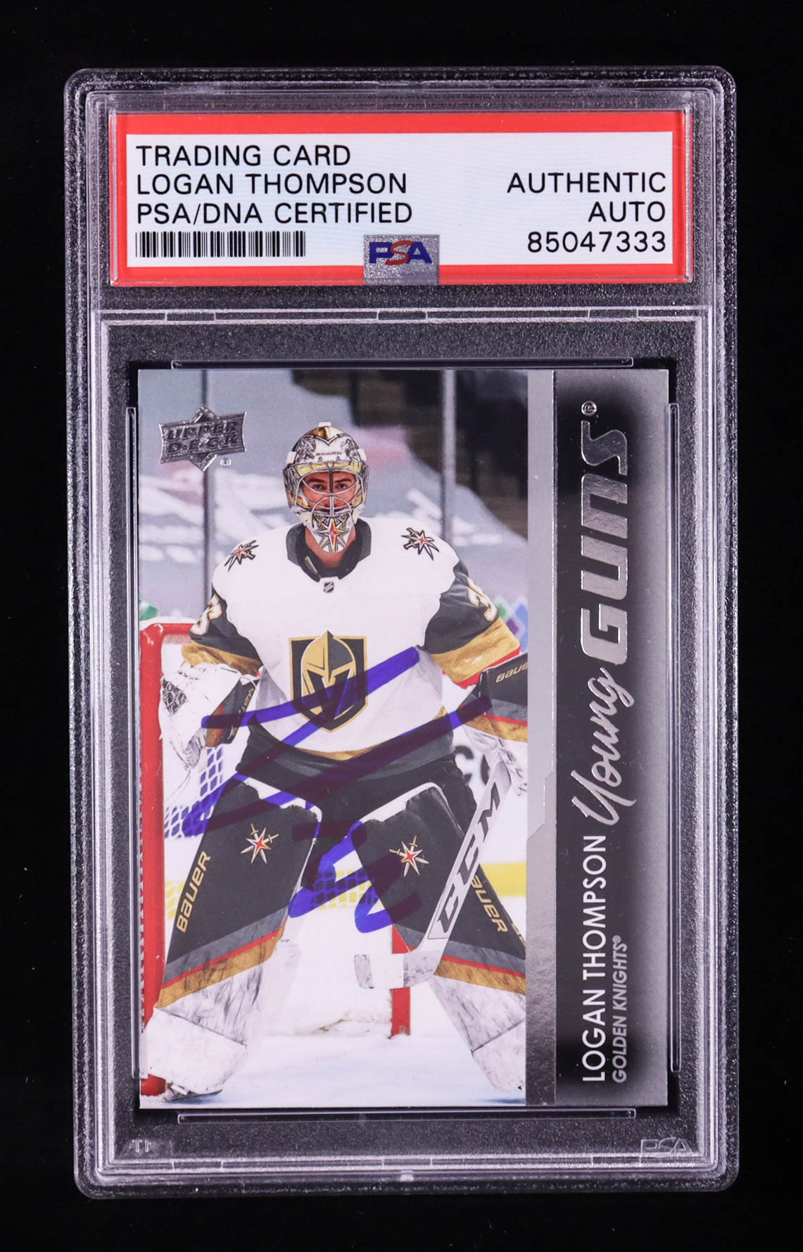 Logan Thompson Signed 2021-22 Upper Deck #219 YG RC (PSA) at PristineAuction.com Logan Thompson Signed 2021-22 Upper Deck #219 YG RC (PSA) at PristineAuction.com