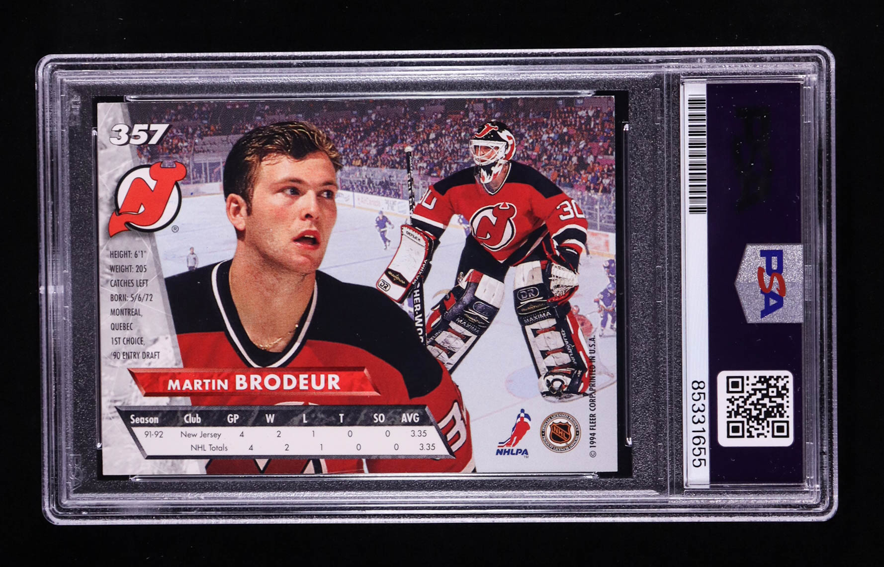 Martin Brodeur Signed 1993-94 Ultra #357 RC (PSA) at PristineAuction.com Martin Brodeur Signed 1993-94 Ultra #357 RC (PSA) at PristineAuction.com